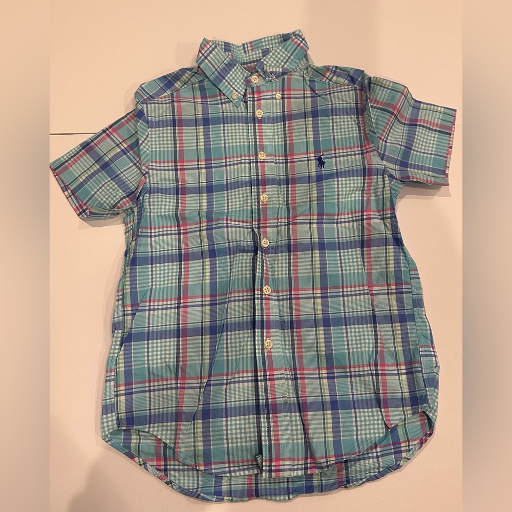 Ralph Lauren Boys Green, Pink and Blue Plaid Shirt - Small (8)